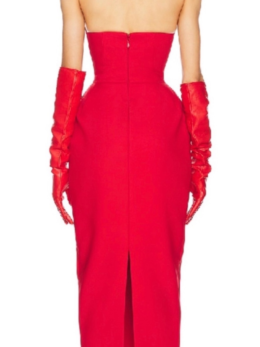 Elegant Red Strapless Sheath Dress with Bow Accent - Picture 3 of 7